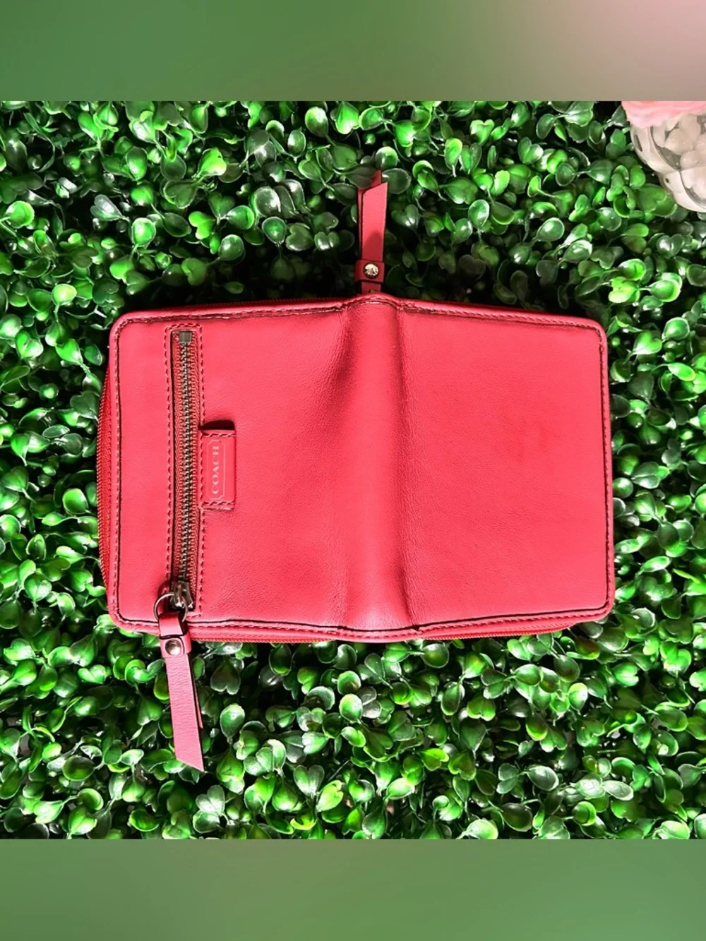Coach Coral Pink Leather Zip Wallet with Front Pocket